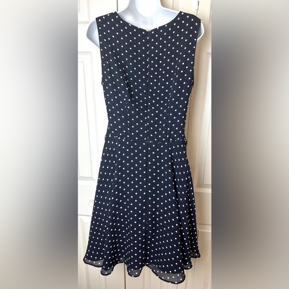 JOSEPH RIBKOFF Polka Dot Dress Navy Blue White Fit & Flare Wrap Tie Bow Waist - Picture 6 of 10